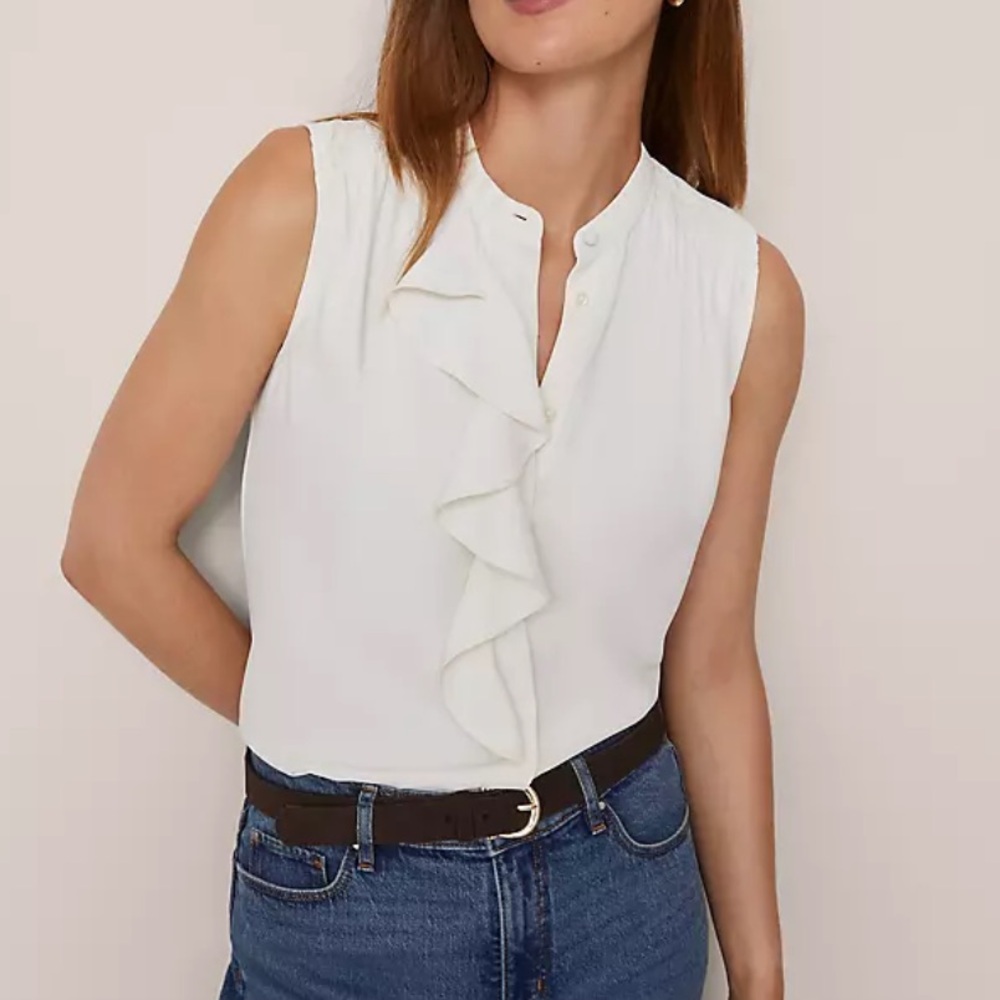 NWOT Ann Taylor Ivory Ruffle Front Blouse